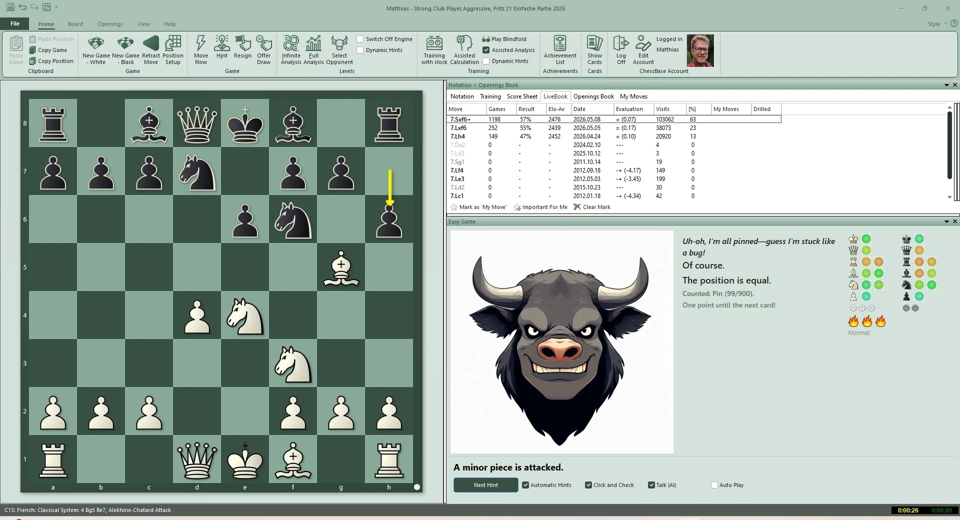 Stil-Simulation in Fritz 21 — Spiel gegen einen Charaktertyp