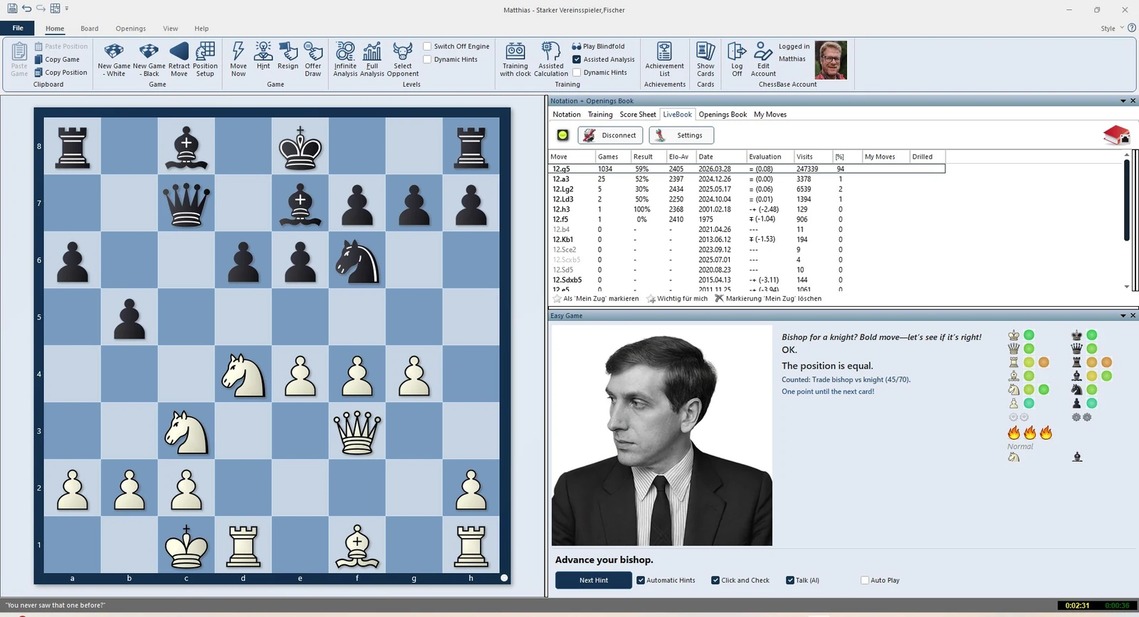 Fritz 21 — Fischer legend mode